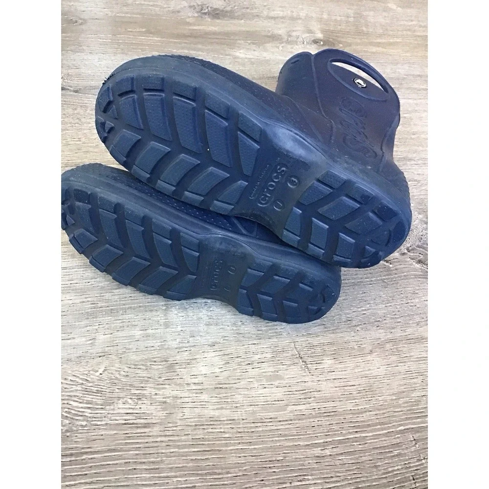CROCS Handle It Rain Boots Child KIds Sz J3  Navy Blue Rubber Pull On Waterproof